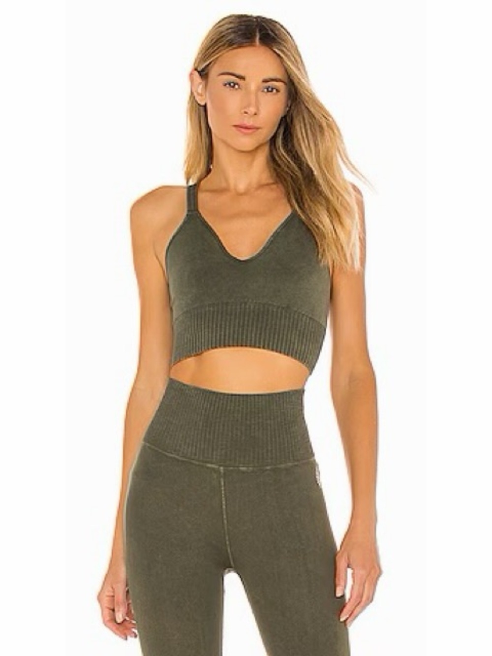 FP Movement by Free People Olive Green Crossback Ribbed Sports Bra - Picture 1 of 8